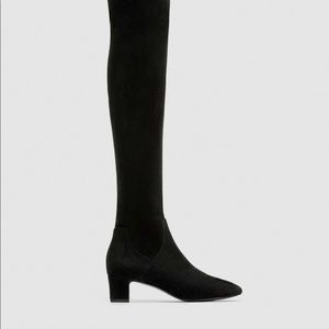 Zara Over-The-Knee Black Suede Boots